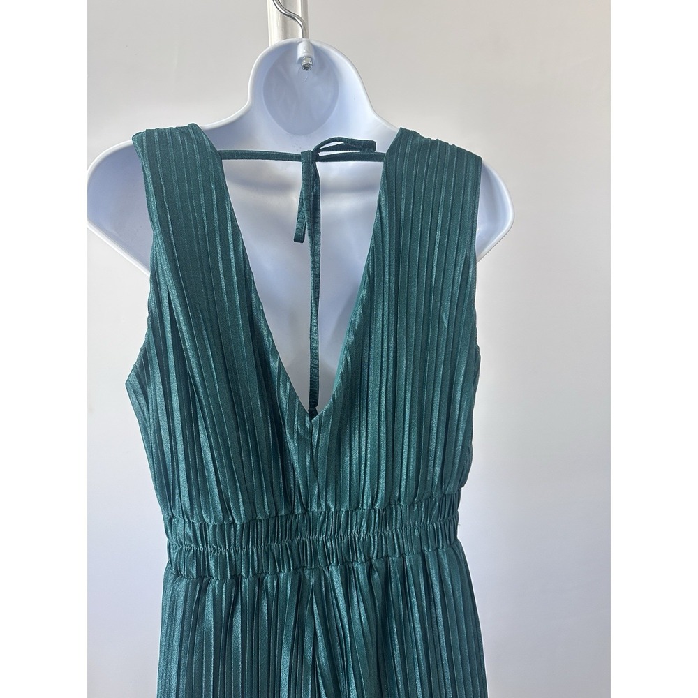 NWT! Francesca's Sz: M Green Plisse Pleated Wide Leg Jumpsuit Elegant Chic - Picture 5 of 8